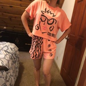 Vintage 80s Cool Breeze neon top and bottom set